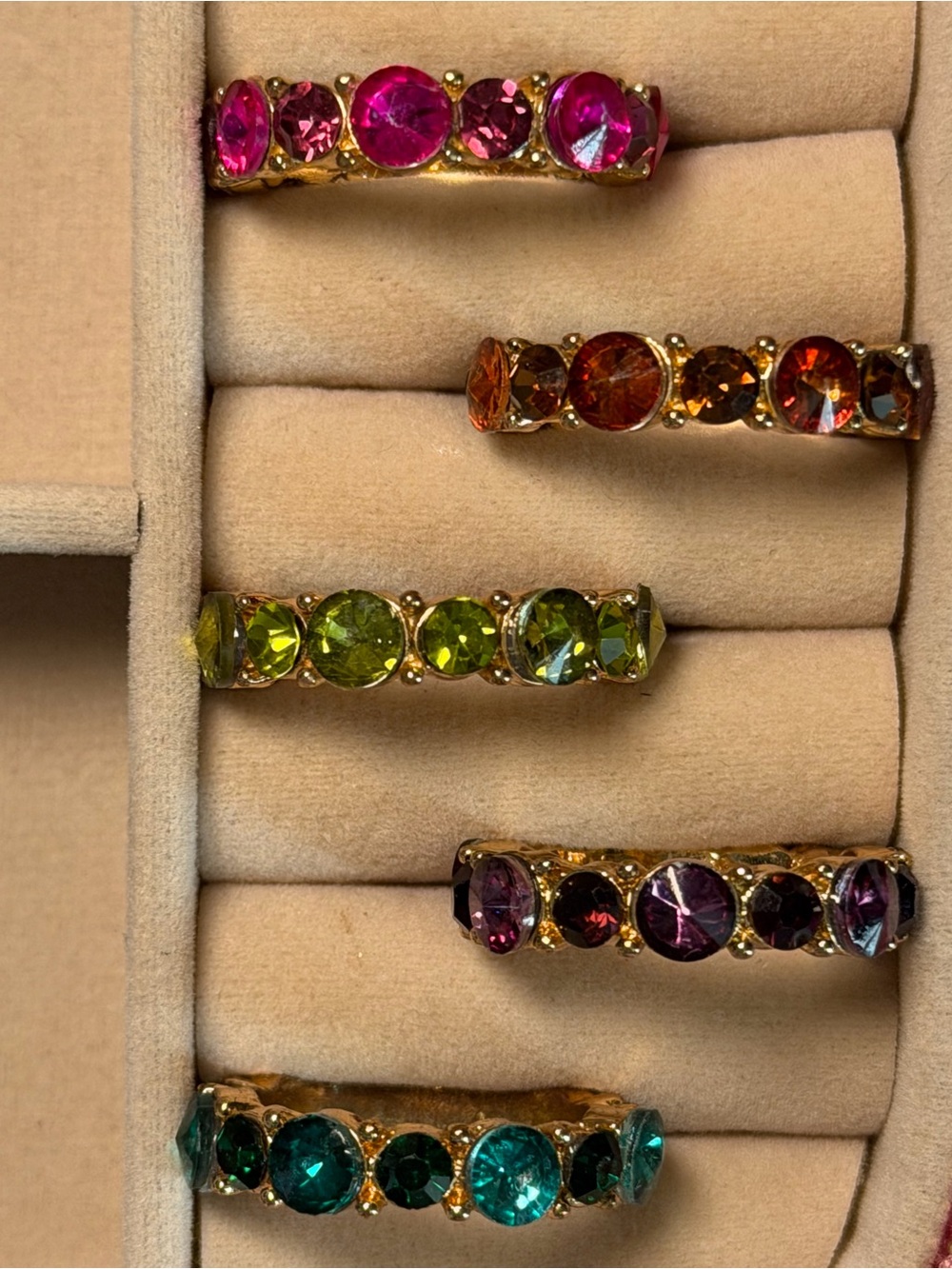 Cato Set of 5 Colored Jewel Tone Eternity Bands-Gold Tone-Size 8
